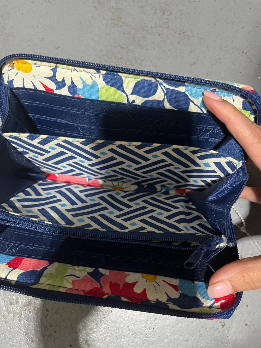 Vera Bradley Quilted Floral Zip Wallet in Navy, Red, Pink & Sky Blue